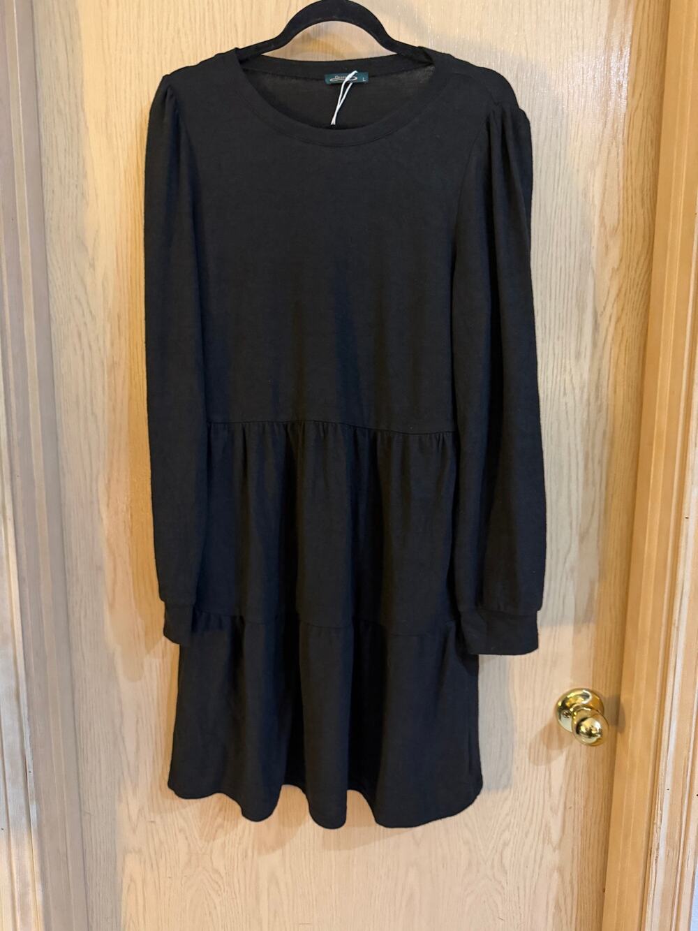OFEEFAN Black Tiered Long Sleeve Babydoll Dress Size L NWT